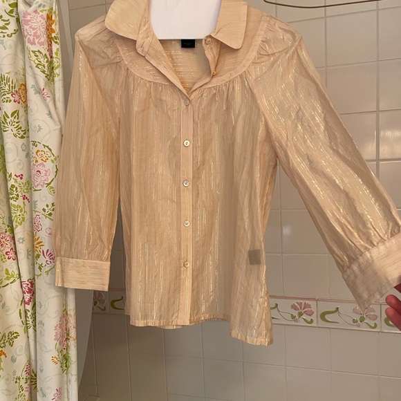 Marc by Marc Jacoba tapioca button down blouse with gold stripes - Picture 1 of 8